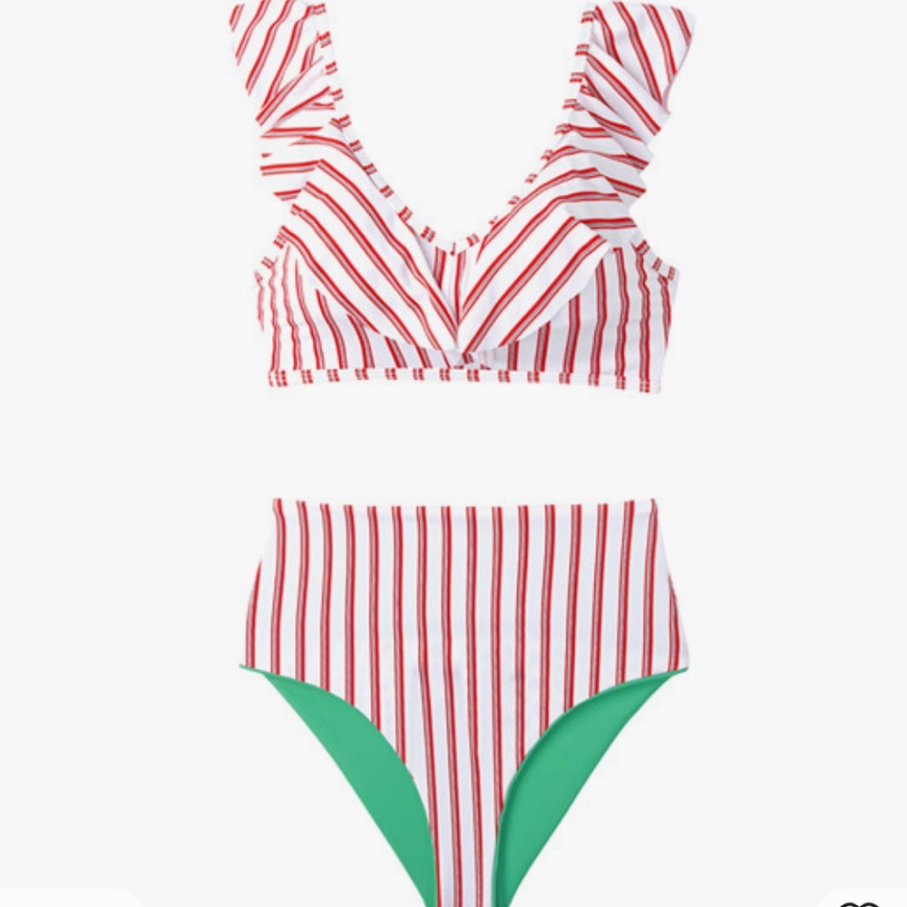 Cupshe red and white stripe high waisted bikini